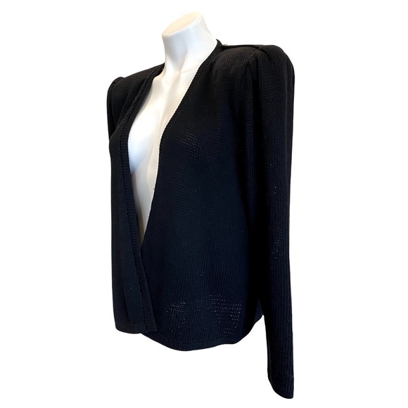 ST. JOHN Vintage 70’s Santana Knit Open Front Puff Shoulders Black Cardigan - Picture 4 of 10
